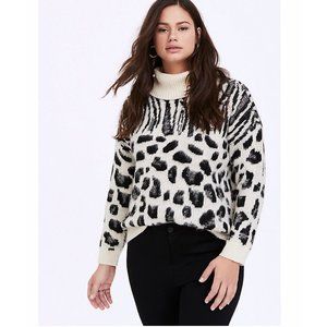 Mixed Animal Print Turtleneck Sweater